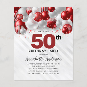 Budget Red Silver Balloon Glitzer 50. Geburtstag