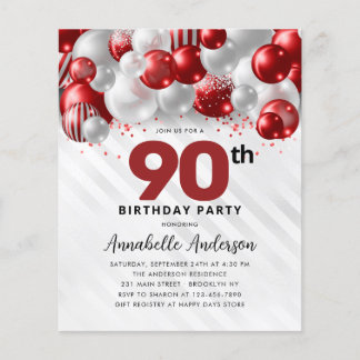 Budget Red Silver Balloon Glitzer 90. Geburtstag