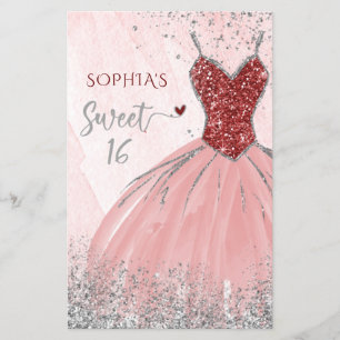 Budget Red Silver Dress Sweet 16 Einladung