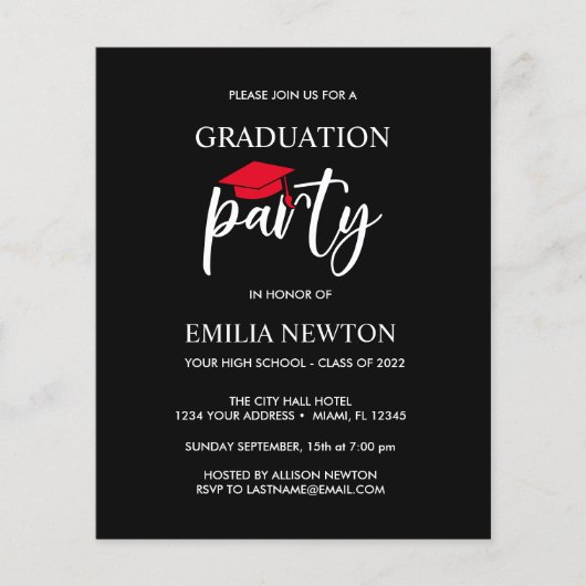 Budget Red Tassel Graduation Cap Black Party (Vorderseite)