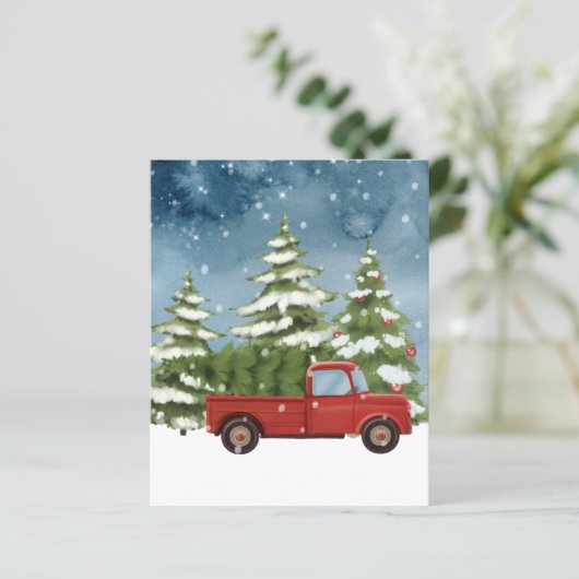 BUDGET Red Truck Foto Weihnachtsbaumkarte (Stehend Vorderseite)