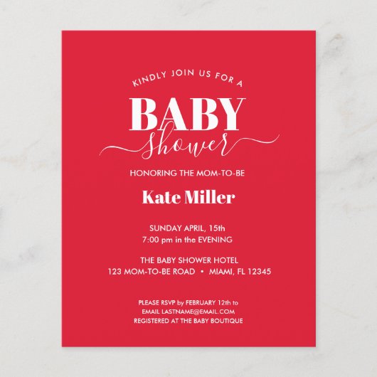 BUDGET RED WHITE GENDER NEUTRAL BABY SHOWER (Vorderseite)