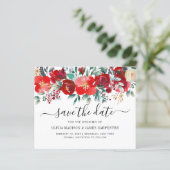 Budget Red Winter Botanal Floral Save the Date (Stehend Vorderseite)