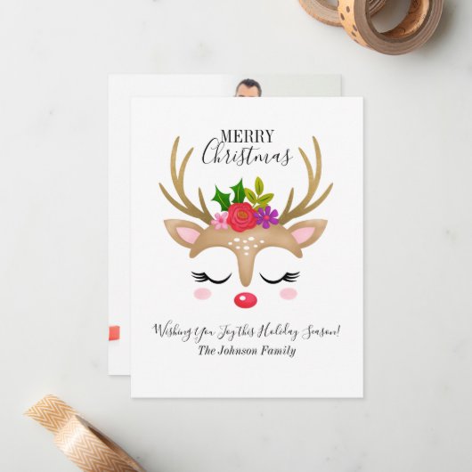 Budget Rentier Holiday Foto Weihnachtskarte Mitteilungskarte (Vorderseite/Rückseite Beispiel)