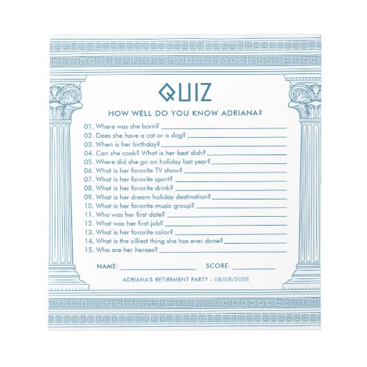 Budget Retirement party quiz Notizblock (Vorderseite)