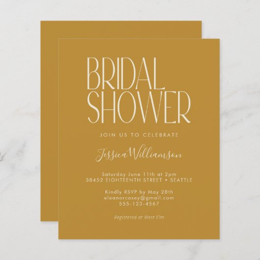 Budget Retro Boho Gelbe Bridal Dusche Einladung (Vorne/Hinten)