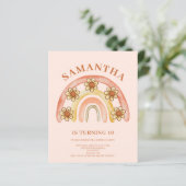 Budget Retro Boho Rainbow 10. Geburtstag Einladung (Stehend Vorderseite)