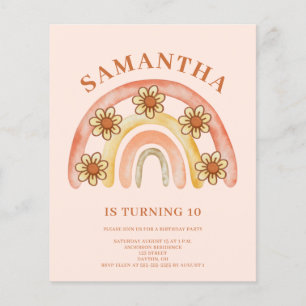 Budget Retro Boho Rainbow 10. Geburtstag Einladung Flyer