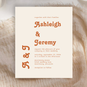 Budget Retro Burnt Orange Minimal Hochzeit Einladu
