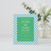 Budget Retro Checkerboard Blue Green Wedding (Stehend Vorderseite)