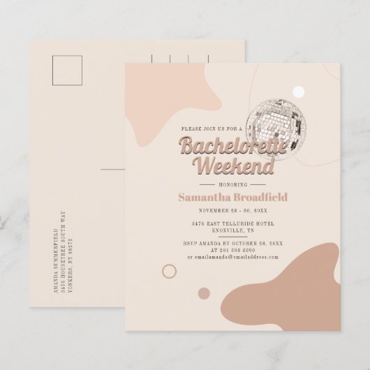 Budget Retro Disco Bachelorette Wochenende Einladu (Vorne/Hinten)