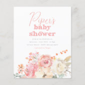 Budget Retro Floral Girl Baby Shower Invitation (Vorderseite)