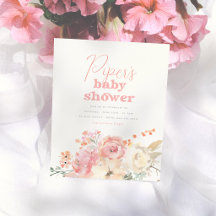 Budget Retro Florales Mädchen Baby Shower Einladun