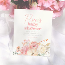 Budget Retro Florales Mädchen Baby Shower Einladun