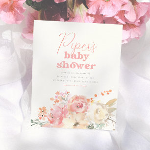 Budget Retro Florales Mädchen Baby Shower Einladun