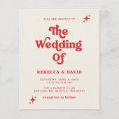 Budget Retro Groovy 70er Ivory Red Wedding Einladu (Vorderseite)