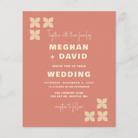 Budget Retro Groovy 70er Pattern Hochzeitseinladun (Vorderseite)