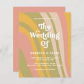 Budget Retro Groovy 70er Pink Green Wedding Einlad (Vorne/Hinten)