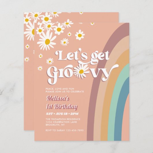 Budget Retro Let's Groovy Daisy Rainbow Birthday (Vorne/Hinten)