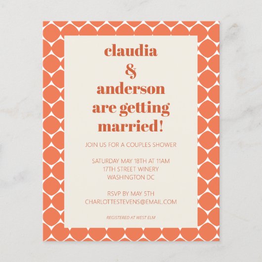 Budget Retro Orange Geometrie Paare Dusche laden (Vorderseite)