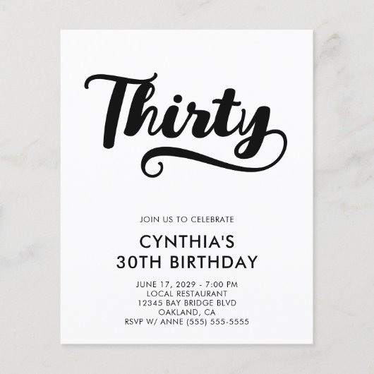 Budget Retro Swash Bold Script 30. Geburtstag Flyer (Vorne)
