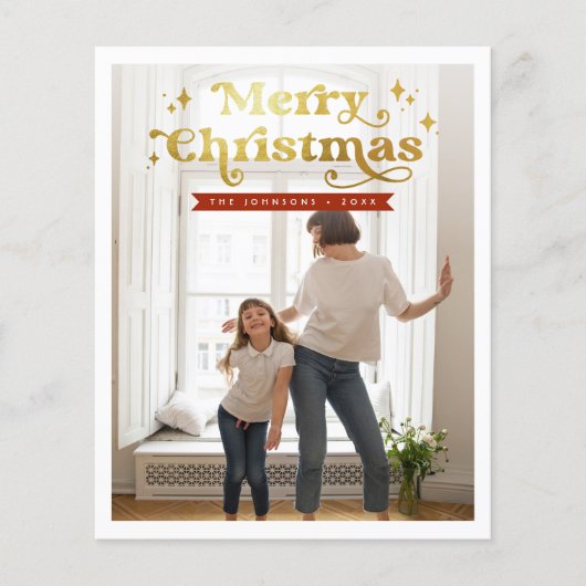 Budget Retro Typography Groovy Christmas Photo  (Vorderseite)