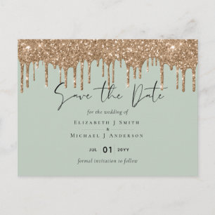 BUDGET Rett Dates Sage Gold Glitzer Hochzeit Postkarte