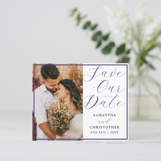 Budget Rette unser Datum Lila Foto Hochzeit (Stehend Vorderseite)