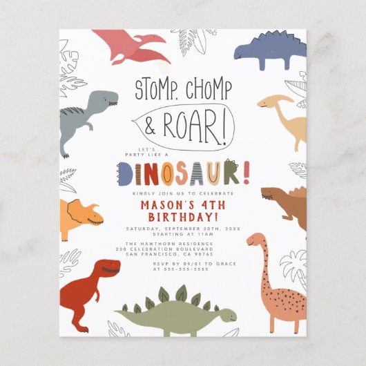Budget Roar! Niedliche Dinosaurier Boy Birthday Pa (Vorderseite)