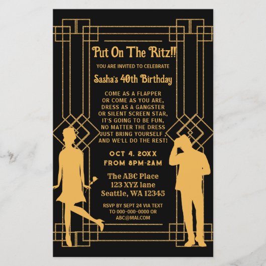 Budget Roaring 20 Art Deko Flapper Girl Invitation (Vorderseite)
