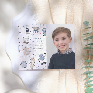 Budget Robot Birthday Party Foto Einladung