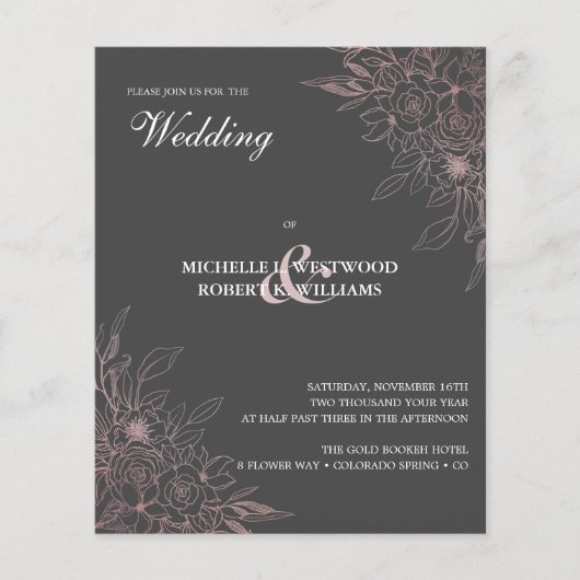 BUDGET Romantic Chic Rose Gold Floral Wedding (Vorderseite)