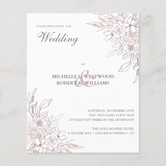 BUDGET Romantic Chic Rose Gold Floral Wedding (Vorderseite)