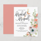 Budget Romantic Coral Floral Bridal Brunch Card (Vorne/Hinten)