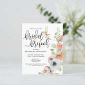 Budget Romantic Coral Floral Bridal Brunch Card (Stehend Vorderseite)