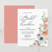 Budget Romantic Coral Floral Bridal Luncheon Card (Vorne/Hinten)