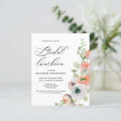 Budget Romantic Coral Floral Bridal Luncheon Card (Stehend Vorderseite)