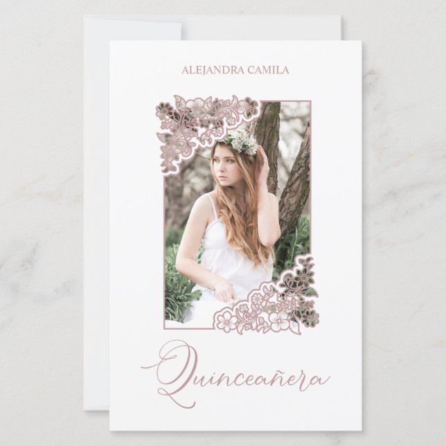 Budget Romantic Rose Gold Floral Frame Photo XV (Vorderseite)