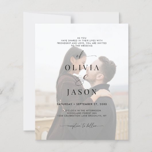 BUDGET Romantic Script Schwarz-weiße Foto Hochzeit (Vorderseite)