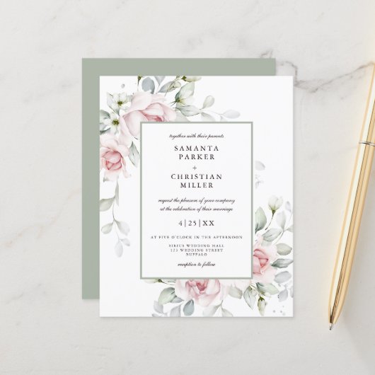 Budget Romantik | Blumenhochzeit-Flyer (Vorderseite/Rückseite Beispiel)