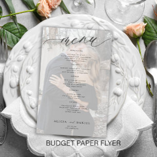 Budget Romantik-Skript Foto-Hochzeitsmenü Flyer
