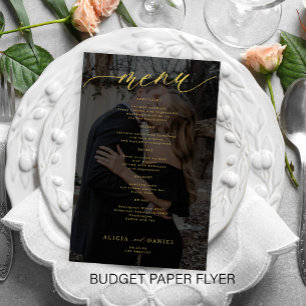 Budget Romantische Foto Gold Schwarz Hochzeitsmenü Flyer