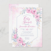 Budget Rosa Aquarell Floral Elegante Babydusche Einladungspostkarte (Vorne/Hinten)