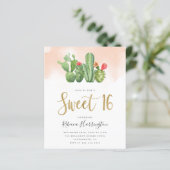 Budget Rosa Aquarell und Kakteen Sweet 16 (Stehend Vorderseite)