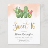 Budget Rosa Aquarell und Kakteen Sweet 16 (Vorderseite)