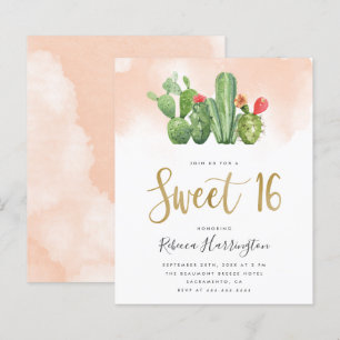 Budget Rosa Aquarell und Kakteen Sweet 16