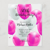 Budget Rosa Ballons Geburtstagsparty Einladungen (Vorderseite)