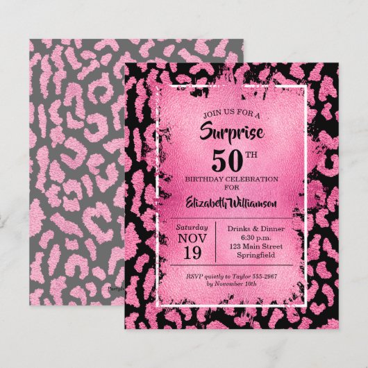 Budget Rosa Black Leopard Geburtstagseinladungen (Vorne/Hinten)