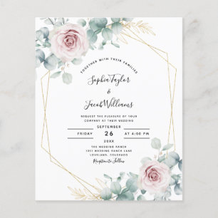Budget Rosa Bläschen Eukalyptus Hochzeit Einladung