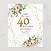 Budget Rosa Bläsergolden Glitzer 40. Geburtstag (Vorderseite)